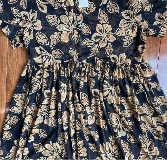 Vintage Cole Illusion Mesh Baby Doll Top, Floral, Black/Orange, size Medium - Picture 3 of 9